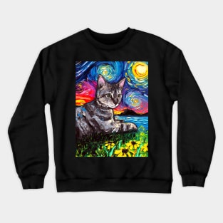 Tabby Tiger Cat Starry Night Crewneck Sweatshirt